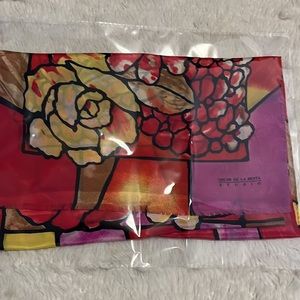 Oscar De La Renta Silk Scarf Floral Boho Artsy Colorful Vintage-Stained Glass